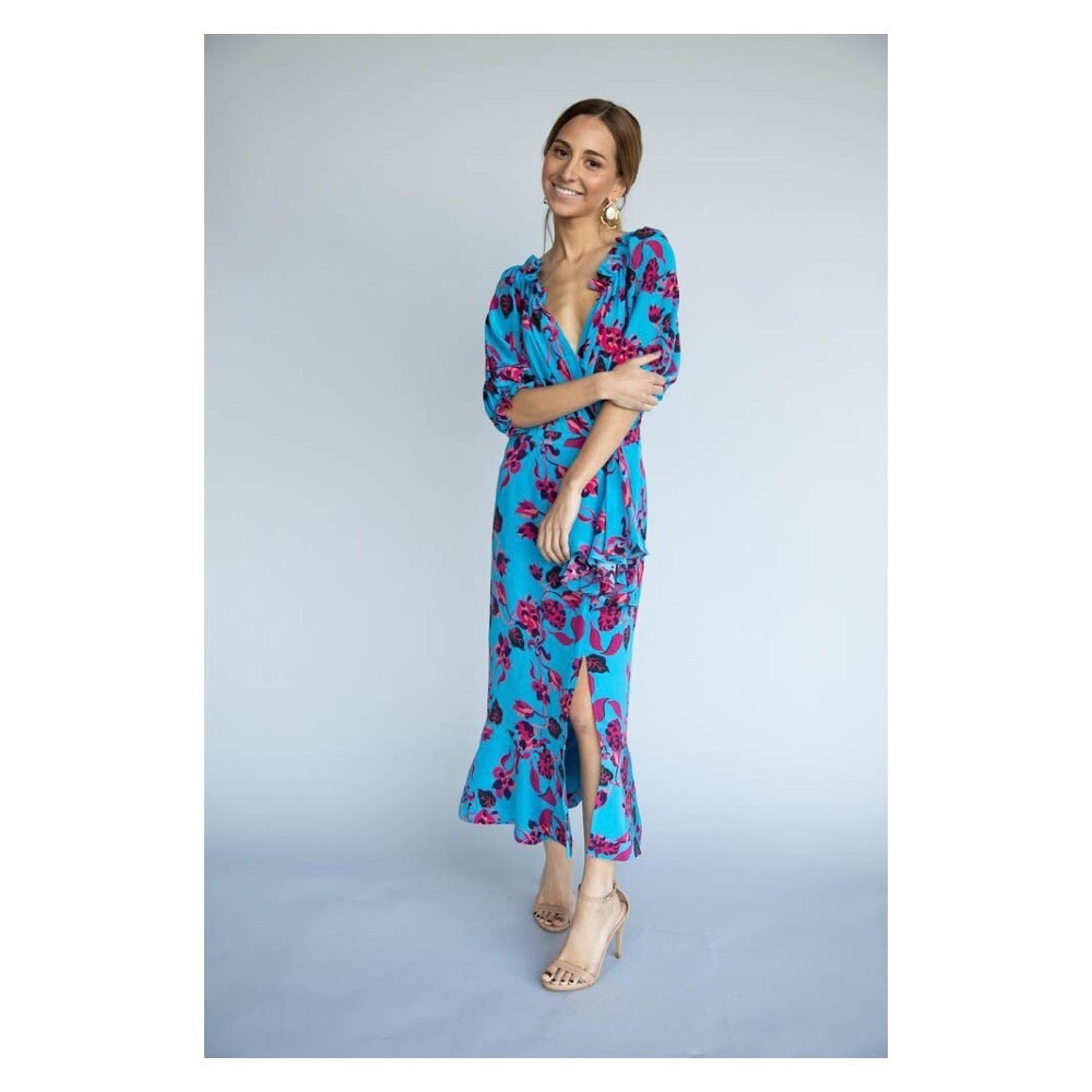 Saloni Olivia Dress in Turquoise Japonica